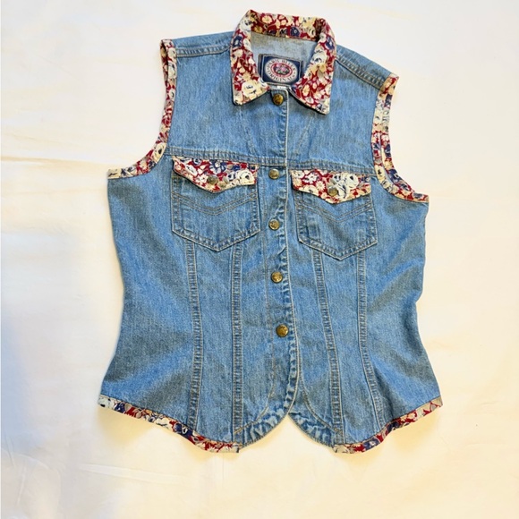 Paris Blues Jackets & Blazers - Paris Blues Original Denim Vest Boho Floral – Size M